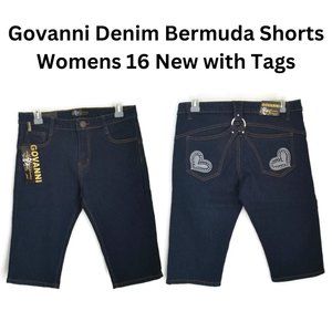 Govanni Bermuda Shorts Womens 16 Dark Wash Denim Sequined Heart Pockets